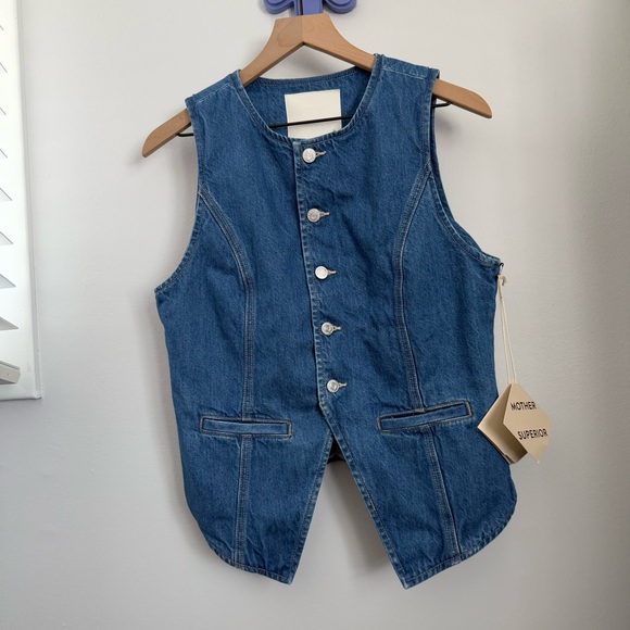 MOTHER Tops - Mother‎ Medium NEW The Vested Interest Scoot This Way High Neck Denim Office